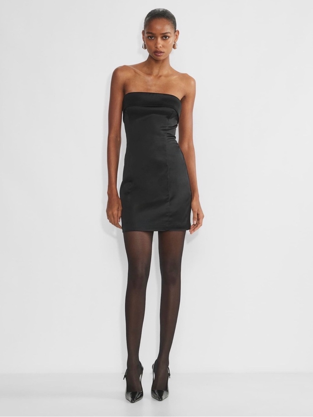 Aritzia Strapless Black Satin Mini Dress
